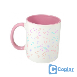 Caneca Personalizada branca alça e fundo rosa Porcelana 96x150mm colorida Sublimação  